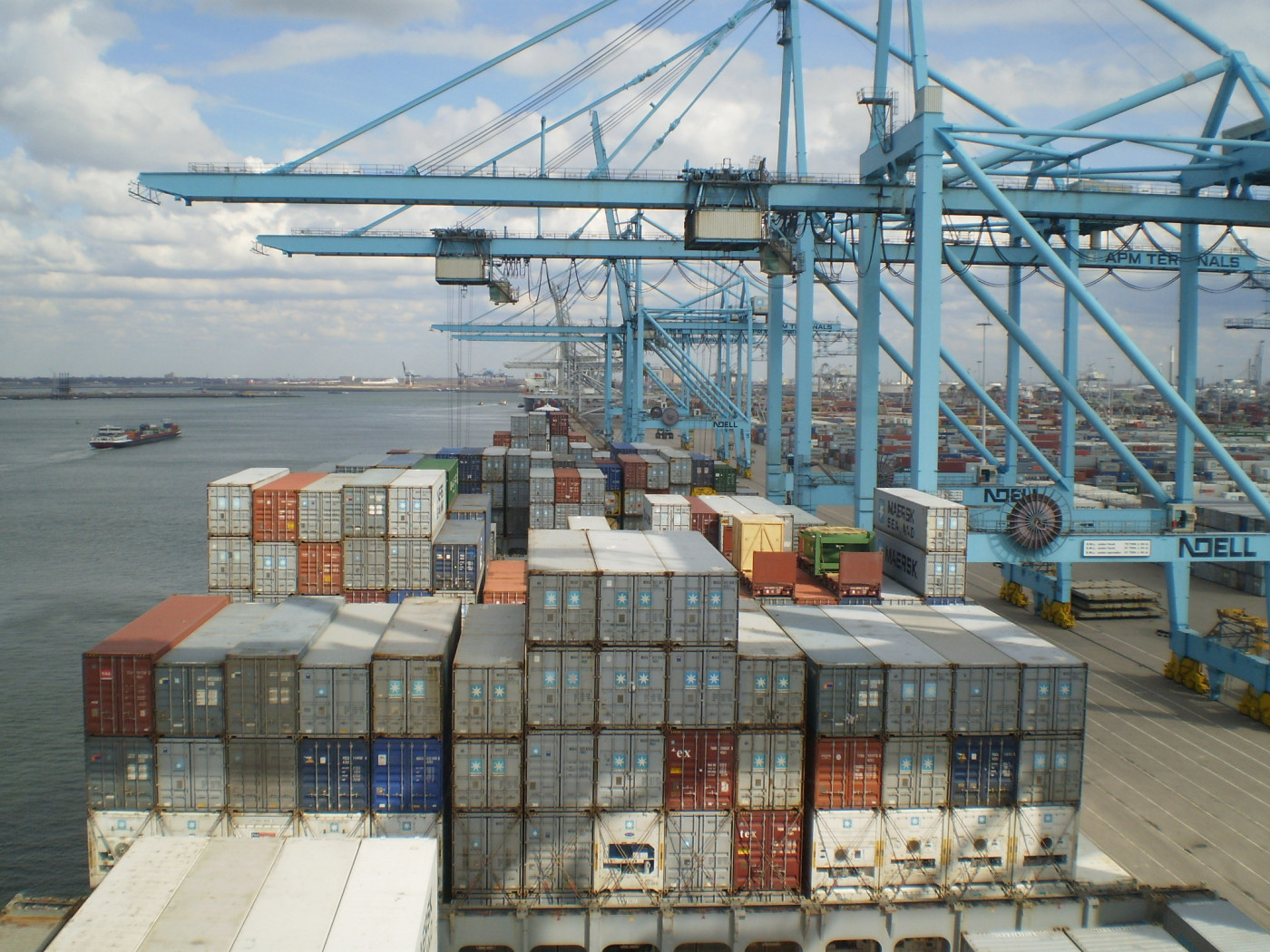 Container handling cranes view from bridge.