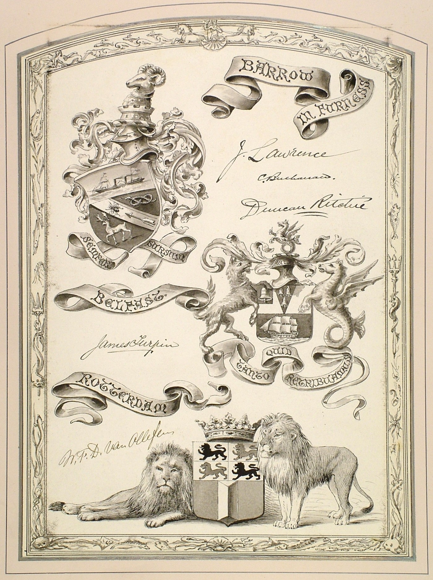 Waymouth presentation, Barrow & Rotterdam Coat of Arms