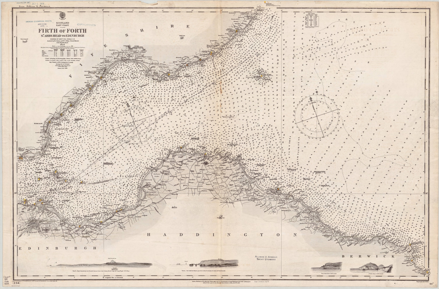 Admiralty Chart No 114a Firth of Forth St Abbs Head to Edinburgh, 1860