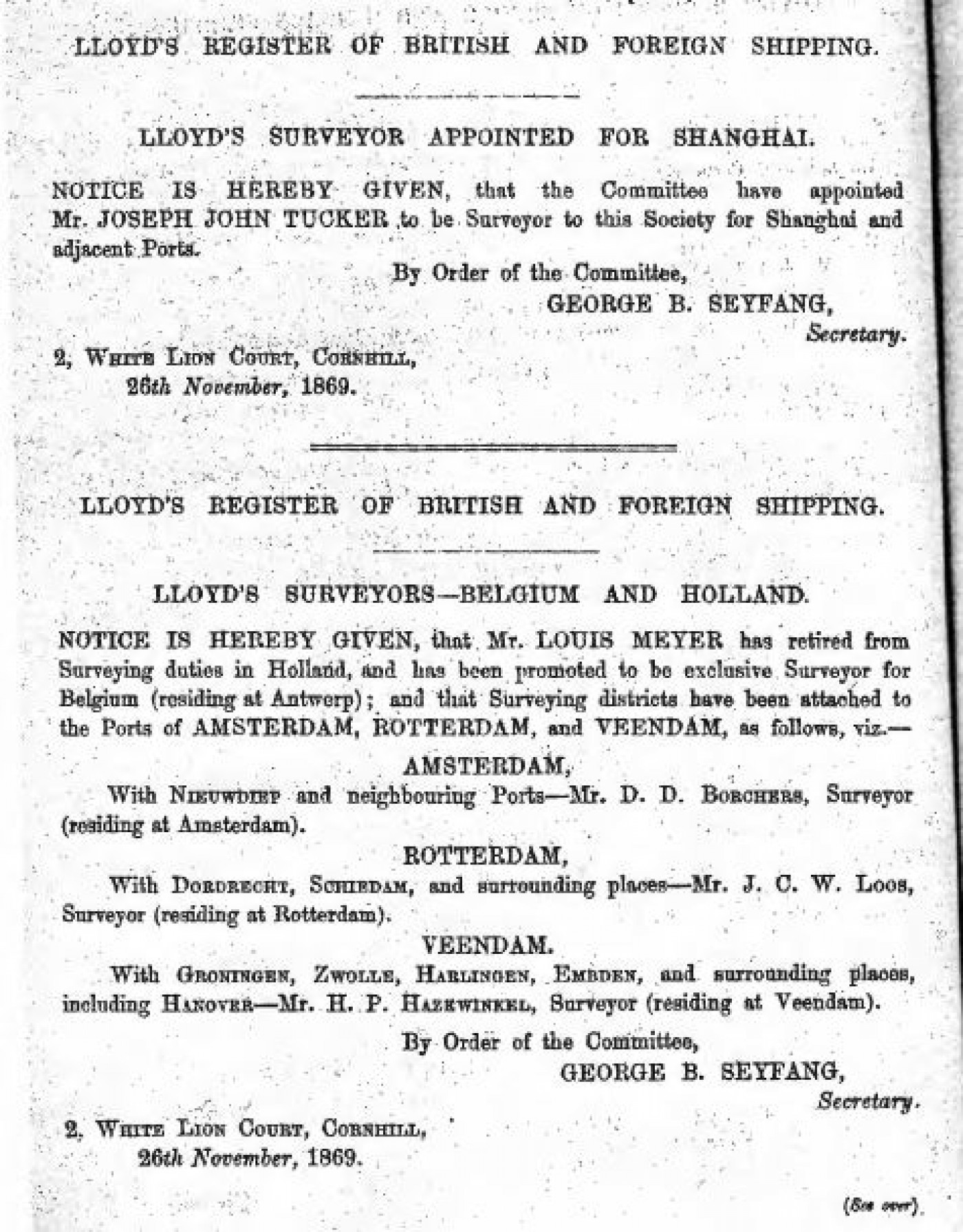 Appointment of Surveyors abroad 1870