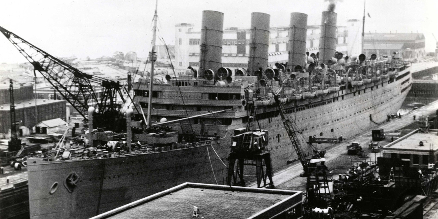 <em>Aquitania</em> as a troopship – In total, she carried 30,000 troops. Copyright US National Archives NAID 7321600