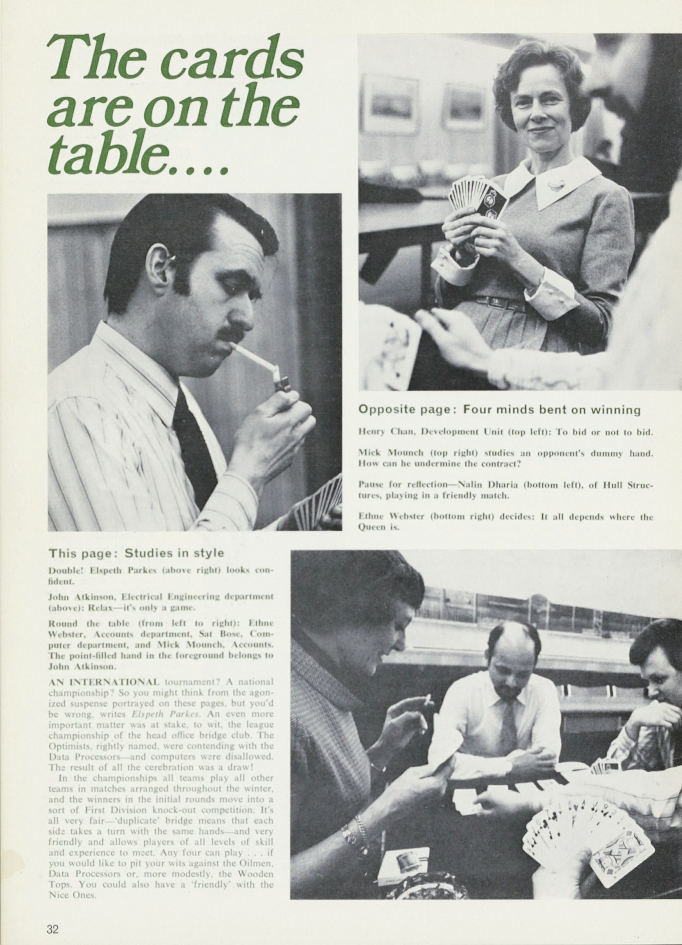 Bridge Club competition, Society magazine May 1975