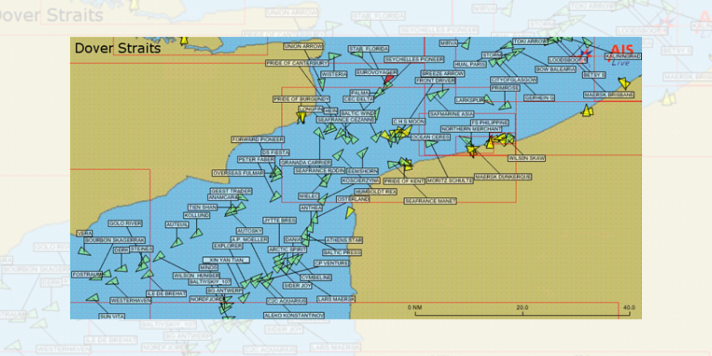 AIS display of the English Channel