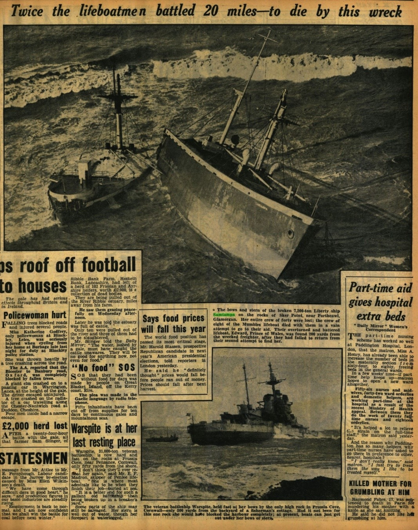 Daily Mirror reporting the wreck of the Samtampa