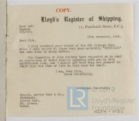 Letter regarding the sinking of the Birchbank, 1943