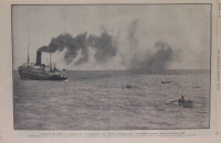 The  passengers of the Tahiti executing the order to abandon ship and transferred to safety