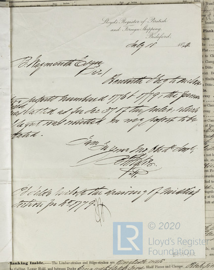 Letter From Benjamin Rogers Pyke Lloyd's Register Bideford To B ...