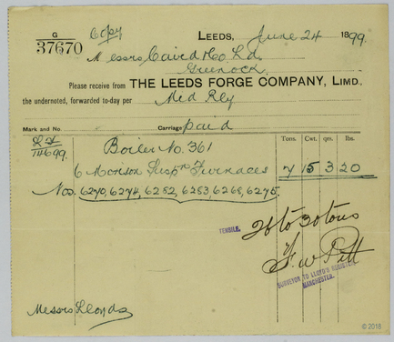 Copy Of A Receipt For Boiler Parts For Boiler 361 Leeds Forge Company ...