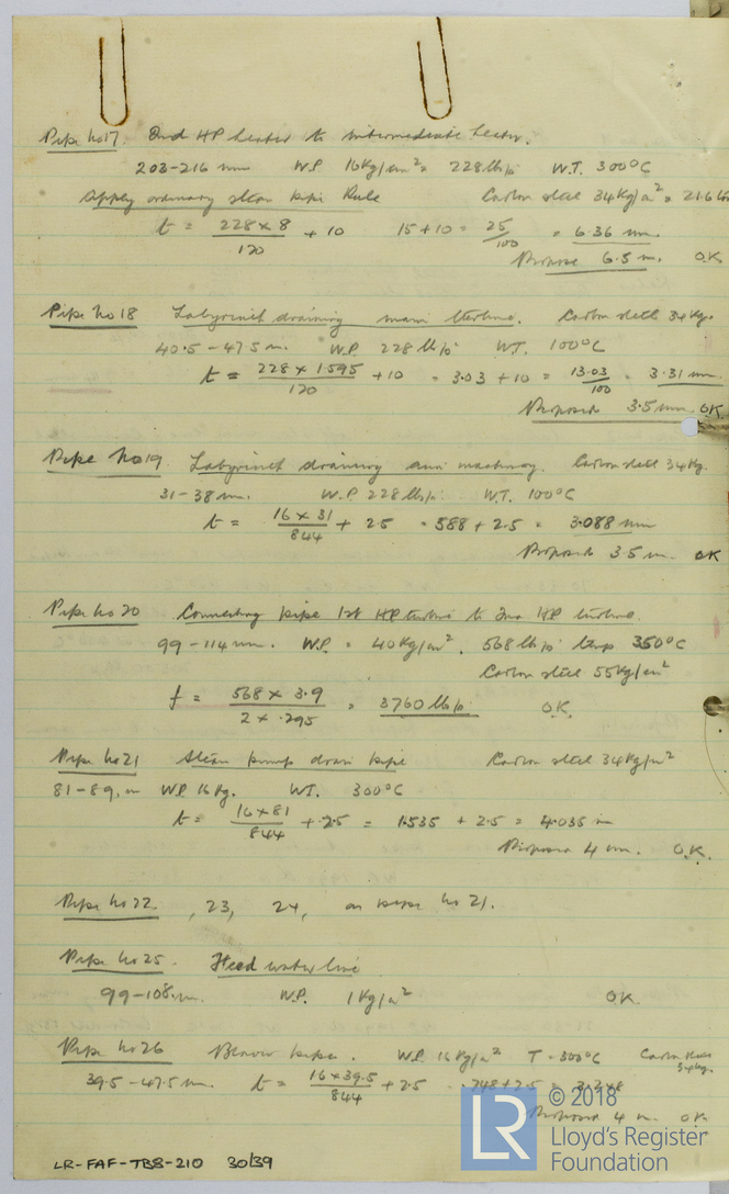 Folder Of Calculations Regarding Loeffler Boiler Escher Wyss Turbine Installation Documents Archive Library Heritage Education Centre