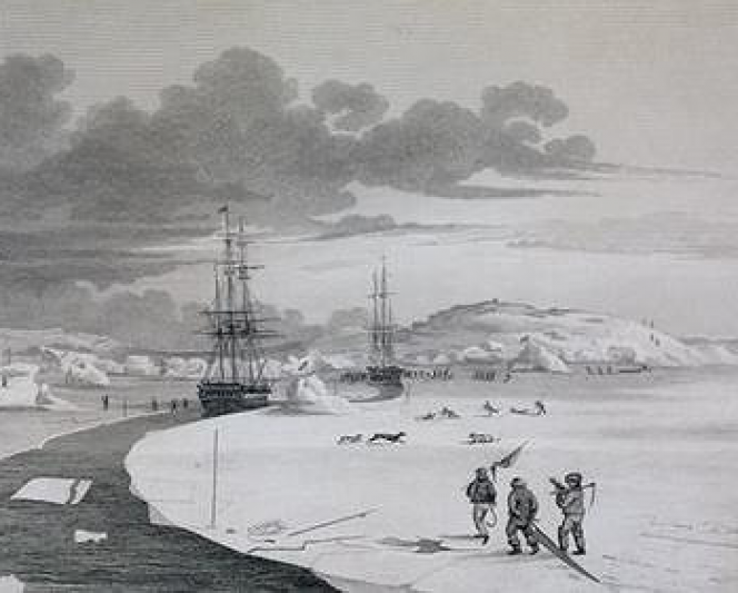 Drawn and engraved by Edward Finden from a sketch by Capt. George Francis Lyon, Cutting into Winter Island, from A Journal of a North-West Passage by Capt. Parry (London, 1824) (Courtesy of Wikigallery)